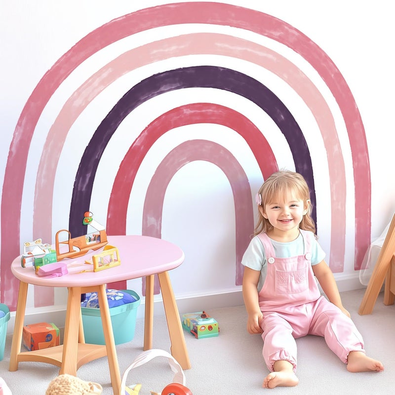 Kingarch Large Boho Rainbow Wall Decals, Colorful Peel and Stick Fabric Nursery Wall Decor, Removable Home Room Wall Decor Murals Stickers for Kids Girls Toddler Bedroom Living Room Playroom - Image 1